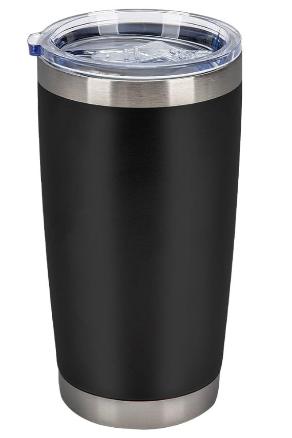 Label Stitch Studio 20oz black powder coated stainless steel vacuum insulated tumbler with clear lid