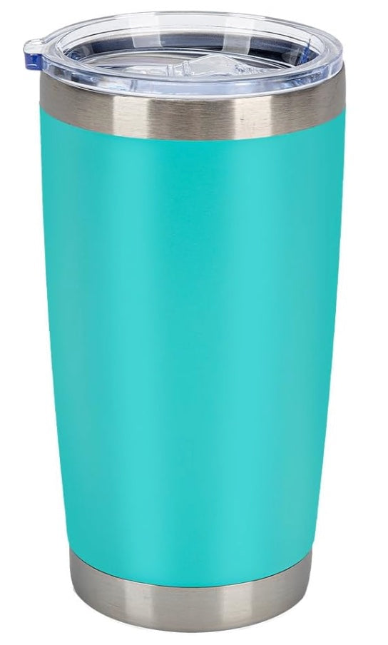 Label Stitch Studio 20oz teal powder coated stainless steel insulated tumbler with clear lid and straw